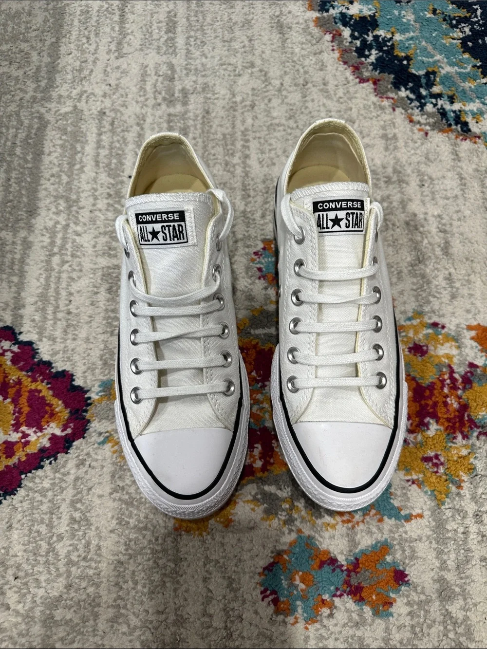 Converse All Star White Low Top Platform Chuck Taylor Sneakers - Picture 3 of 11